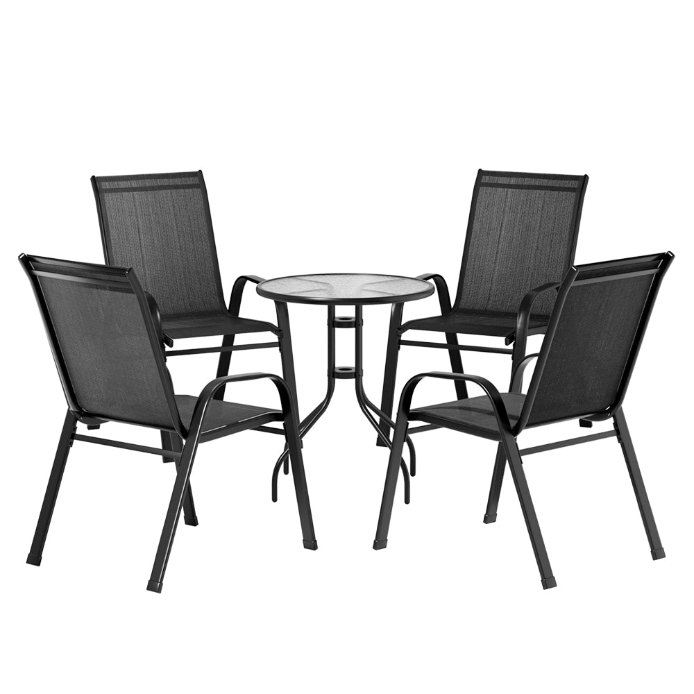 5PC Stackable Bistro Outdoor Table and Chairs Set - Black