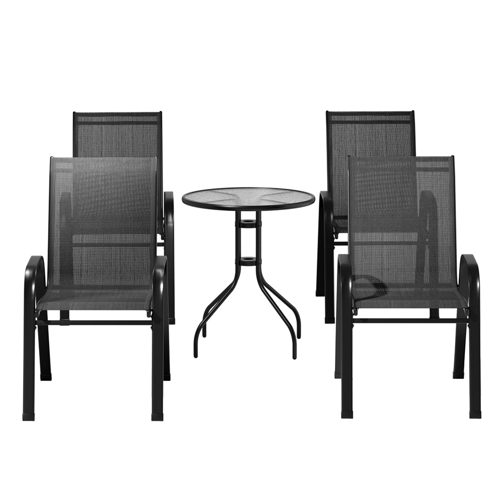 5PC Stackable Bistro Outdoor Table and Chairs Set - Black