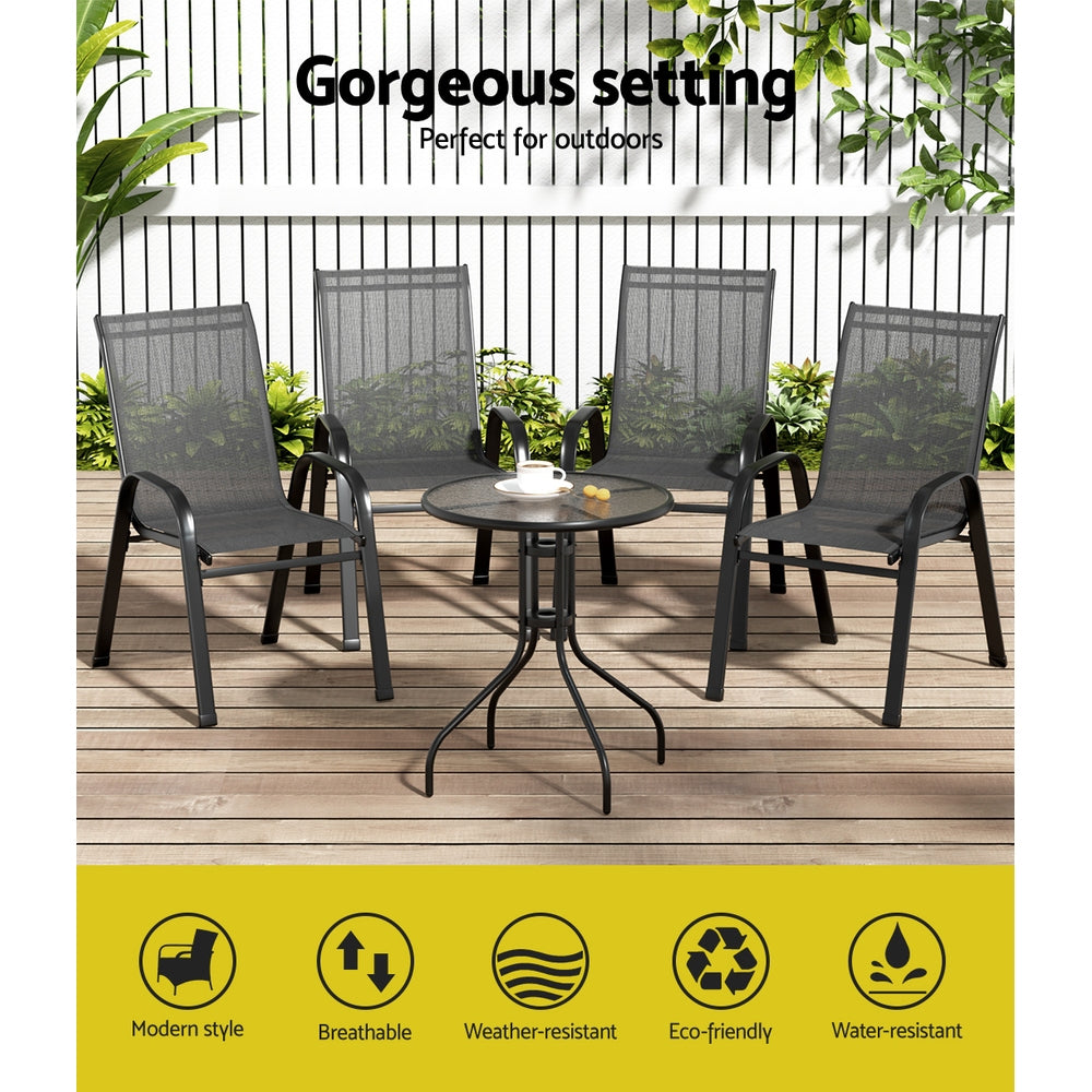 5PC Stackable Bistro Outdoor Table and Chairs Set - Black