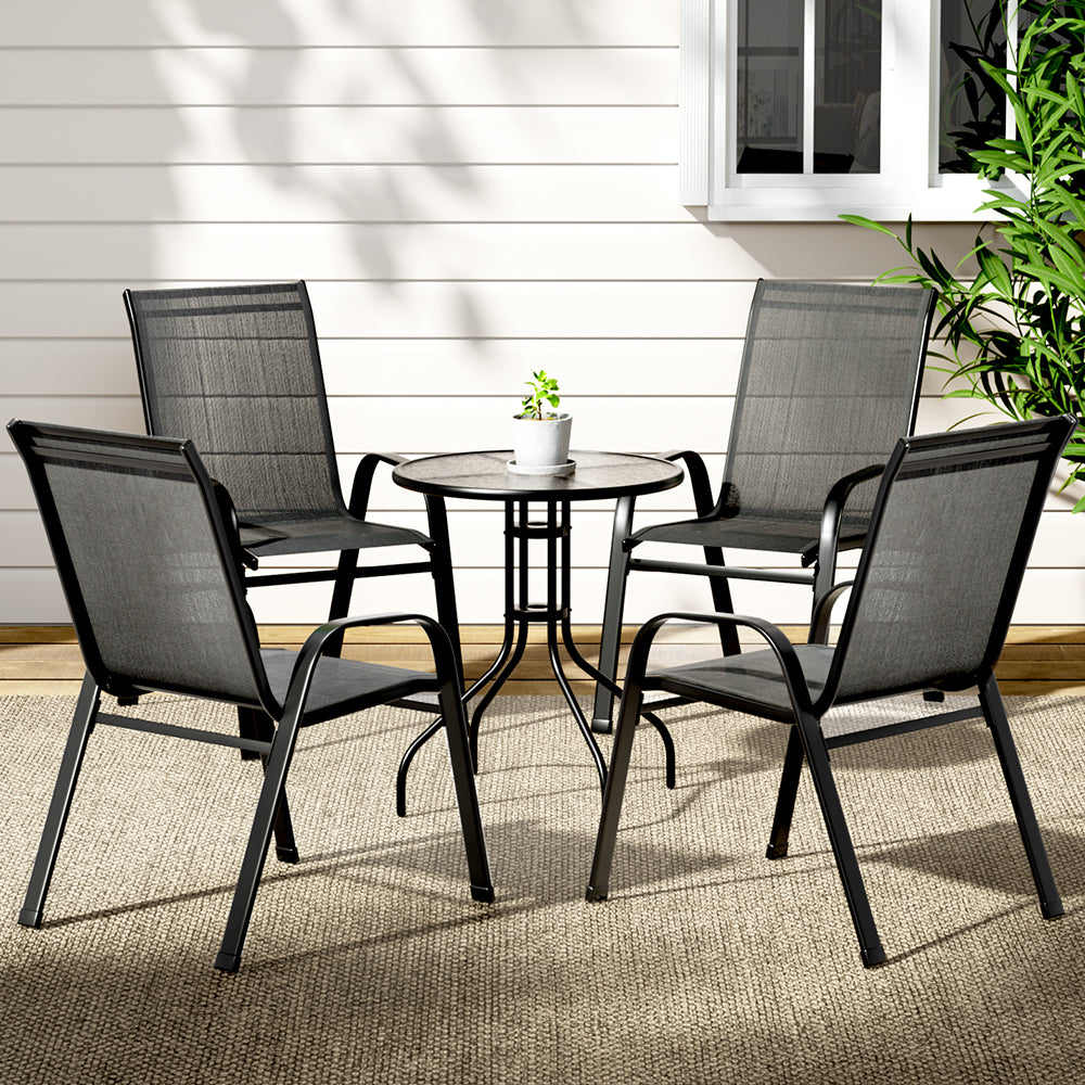 5PC Stackable Bistro Outdoor Table and Chairs Set - Black