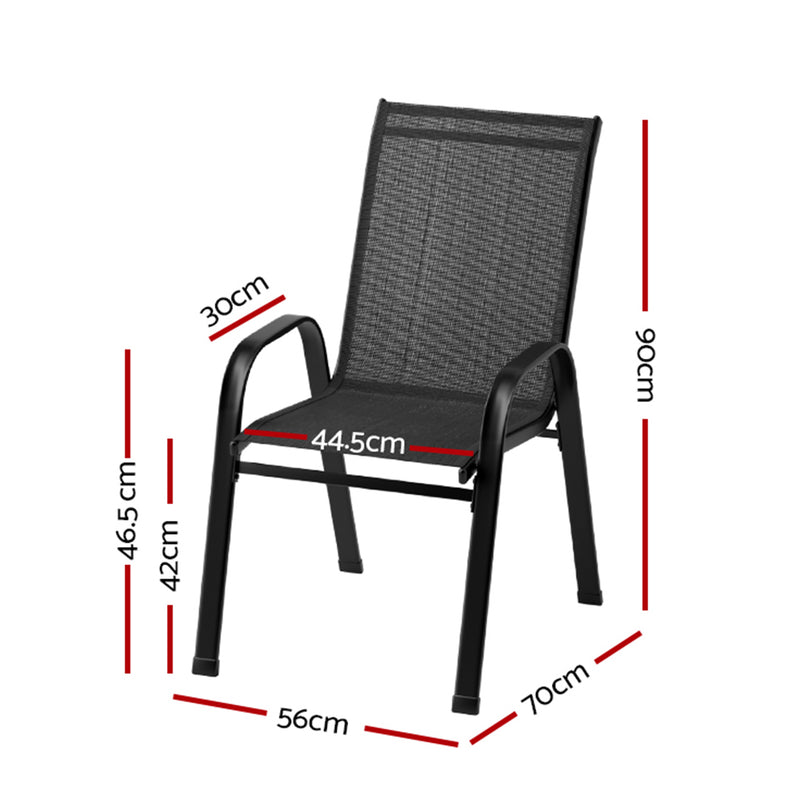 2PC Outdoor Dining Chairs Stackable Lounge Chair Patio Furniture Black