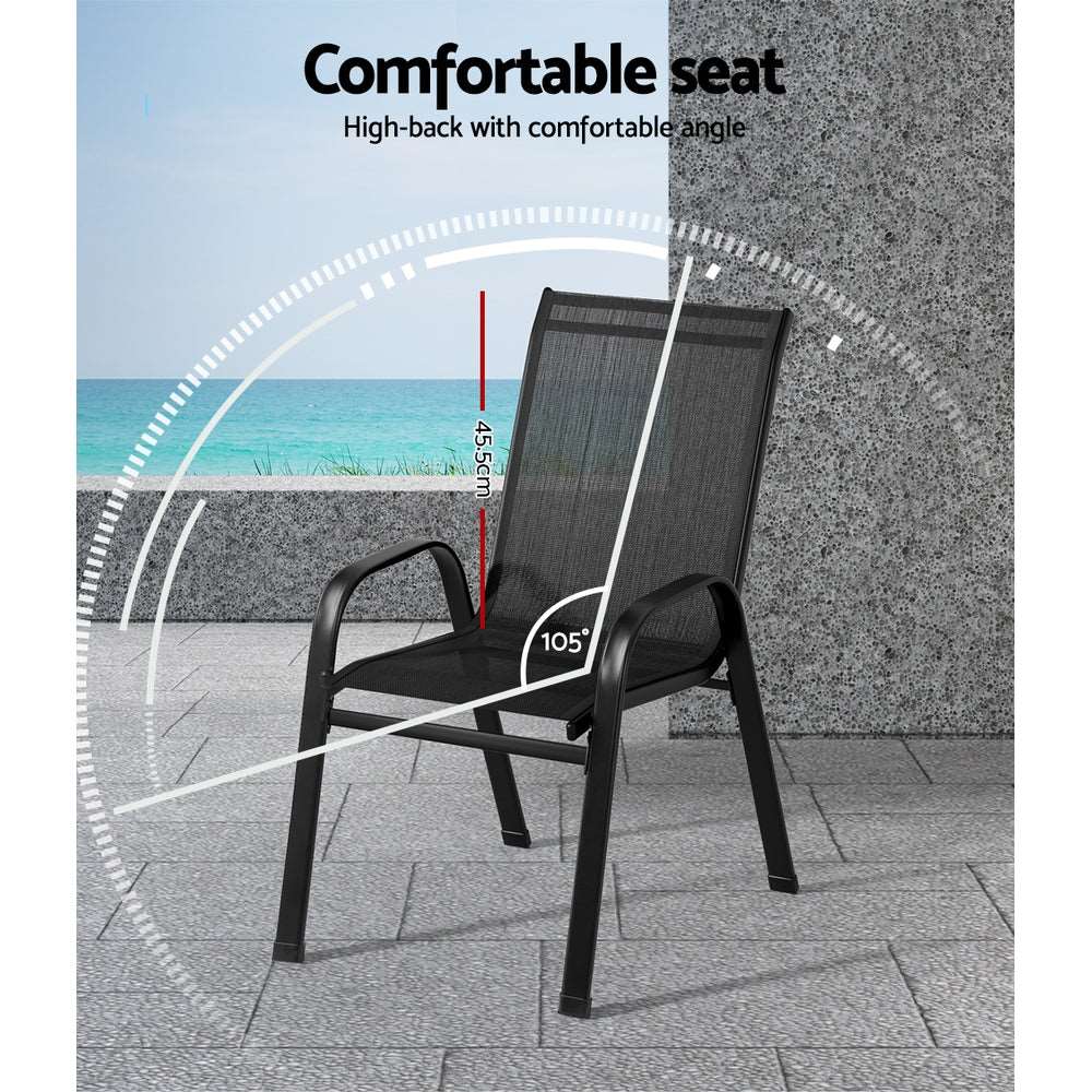 2PC Outdoor Dining Chairs Stackable Lounge Chair Patio Furniture Black