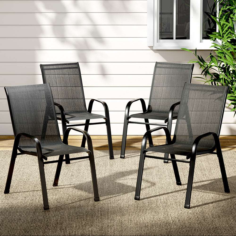 4PC Outdoor Dining Chairs Stackable Lounge Chair Patio Furniture Black