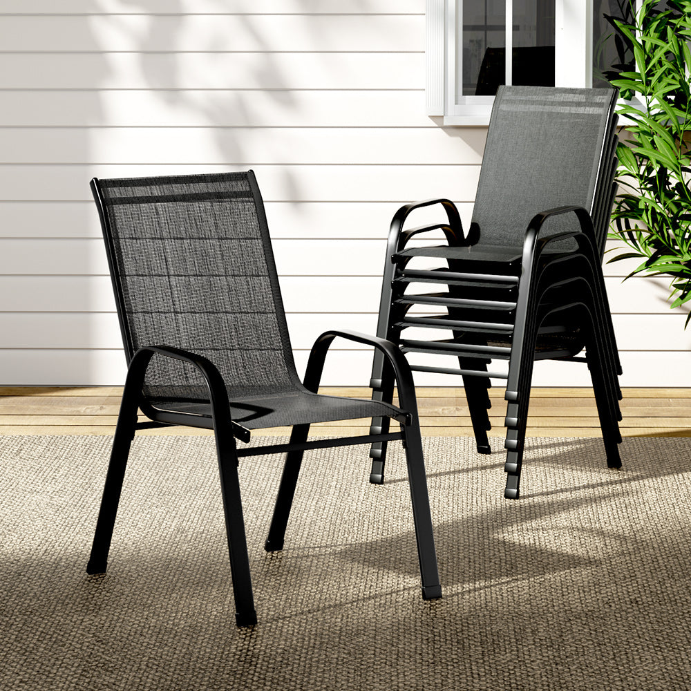 6PC Outdoor Dining Chairs Stackable Lounge Chair Patio Furniture Black