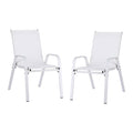 Set of 2 Outdoor Dining Chairs Stackable Lounge Chair Patio Furniture White