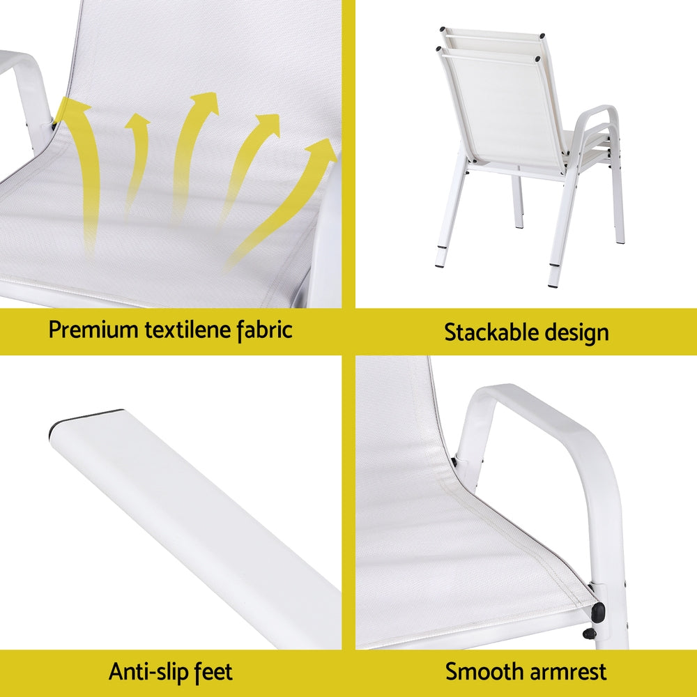 Set of 2 Outdoor Dining Chairs Stackable Lounge Chair Patio Furniture White