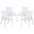 Set of 4 Outdoor Dining Chairs Stackable Lounge Chair Patio Furniture White
