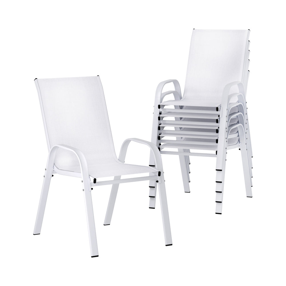6PC White Outdoor Dining Chairs Stackable Patio Lounge Set