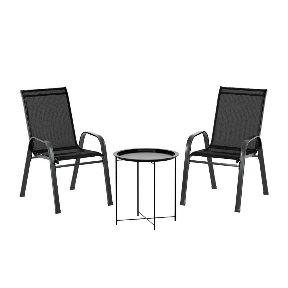 3PC Outdoor Bistro Set Patio Furniture Table and Chairs Stackable Black