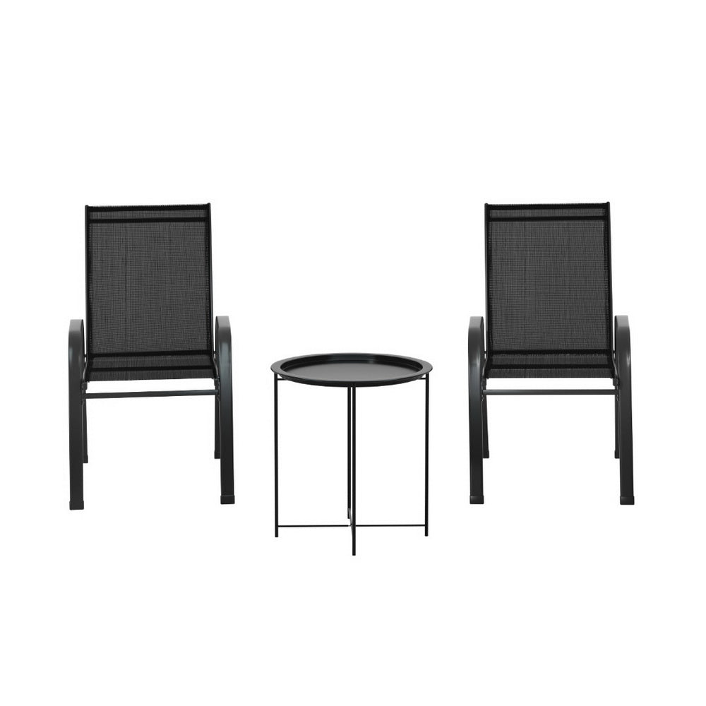 3PC Outdoor Bistro Set Patio Furniture Table and Chairs Stackable Black