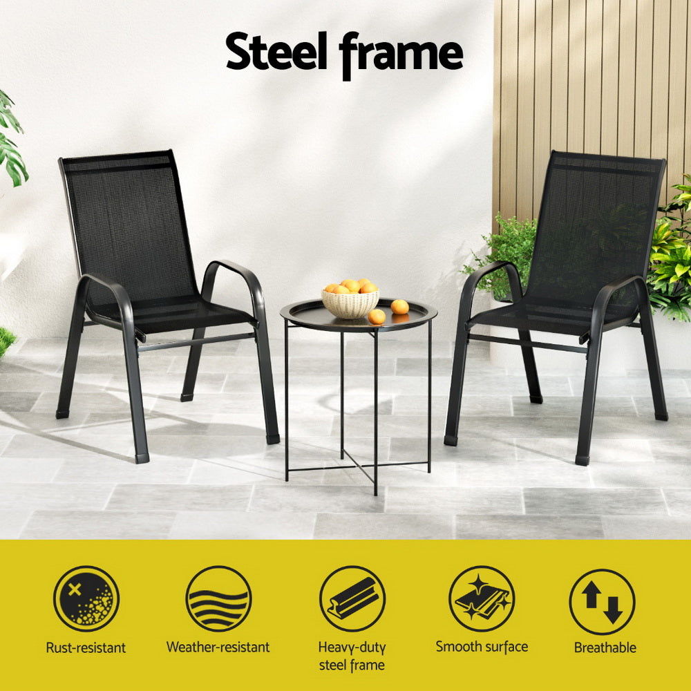 3PC Outdoor Bistro Set Patio Furniture Table and Chairs Stackable Black