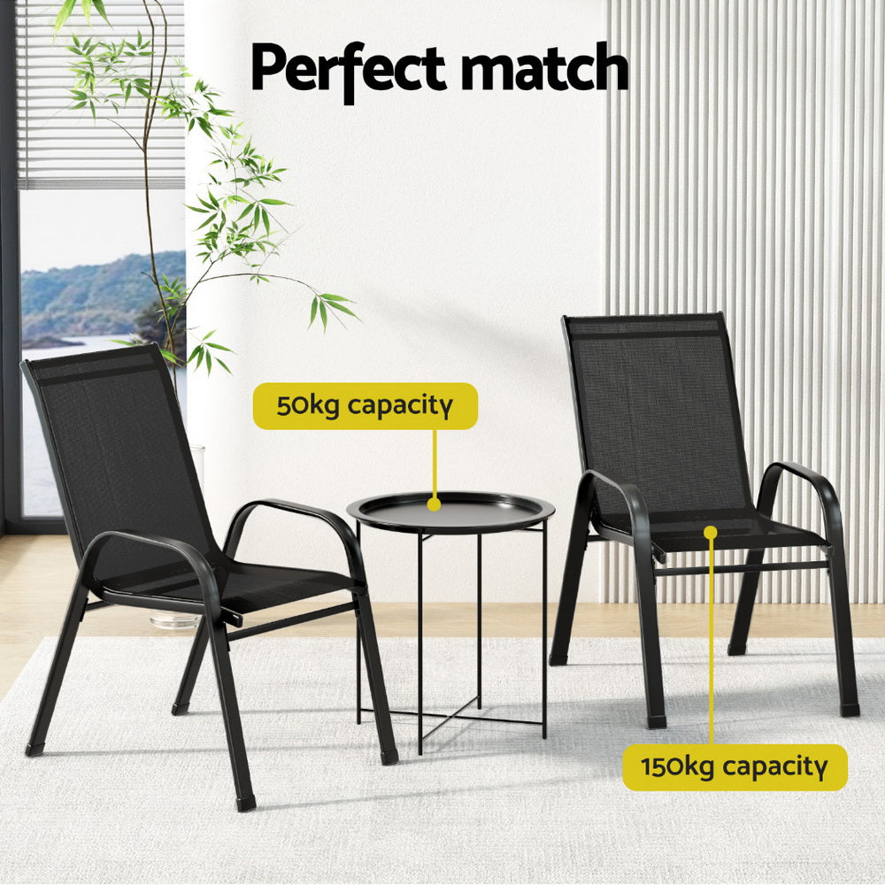 3PC Outdoor Bistro Set Patio Furniture Table and Chairs Stackable Black