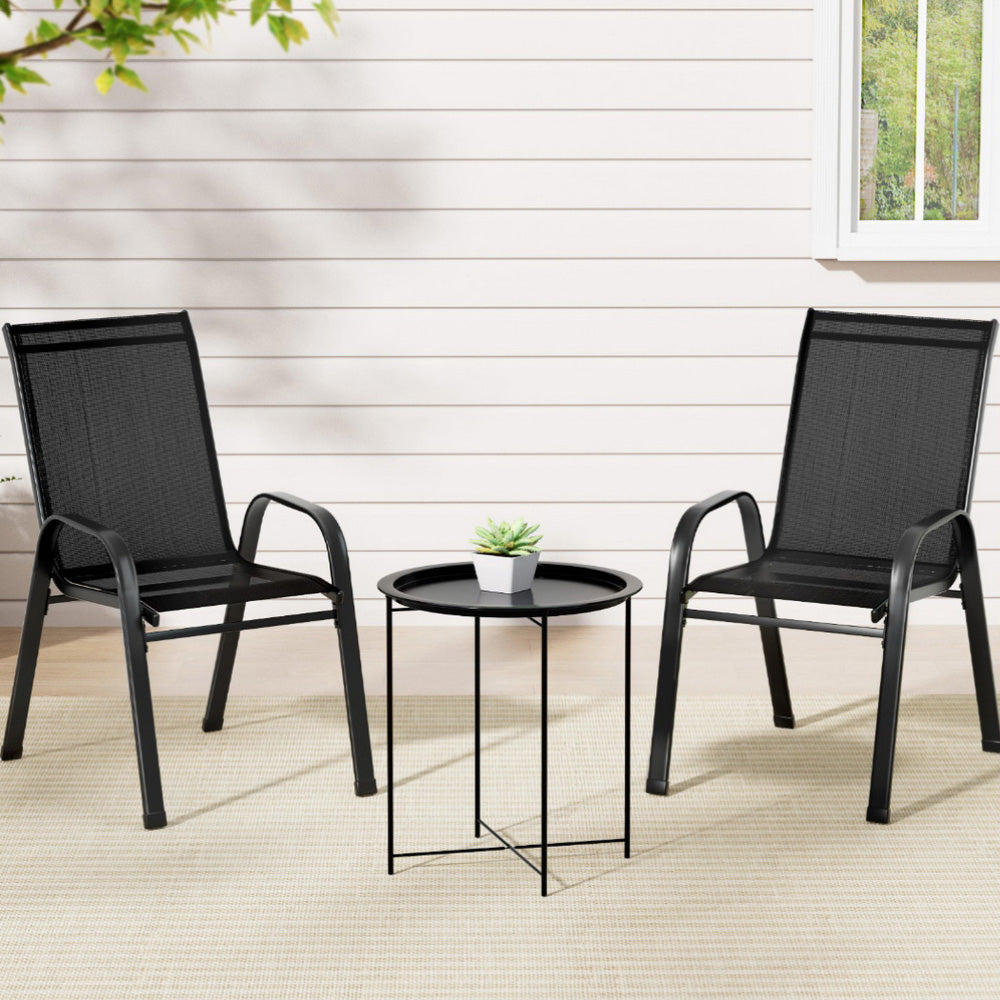 3PC Outdoor Bistro Set Patio Furniture Table and Chairs Stackable Black