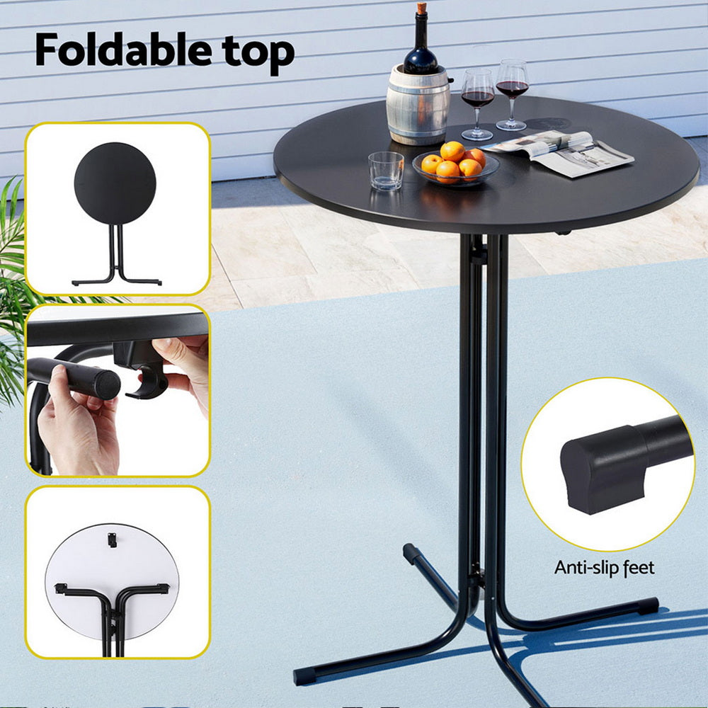 Outdoor Bar Table Round Folding Desk Top 109cm Patio Furniture Black