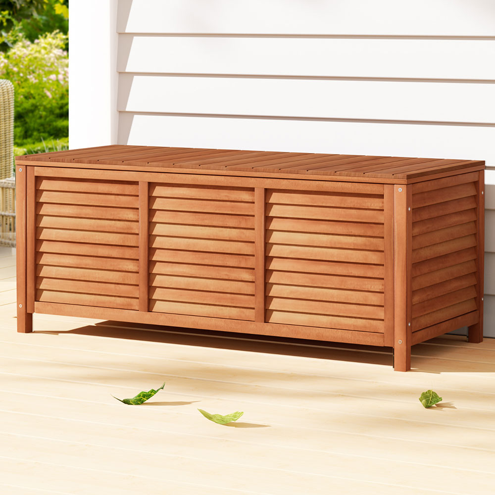 Outdoor Storage Bench Box 210L Wooden Patio Garden Seat - Natural Wood