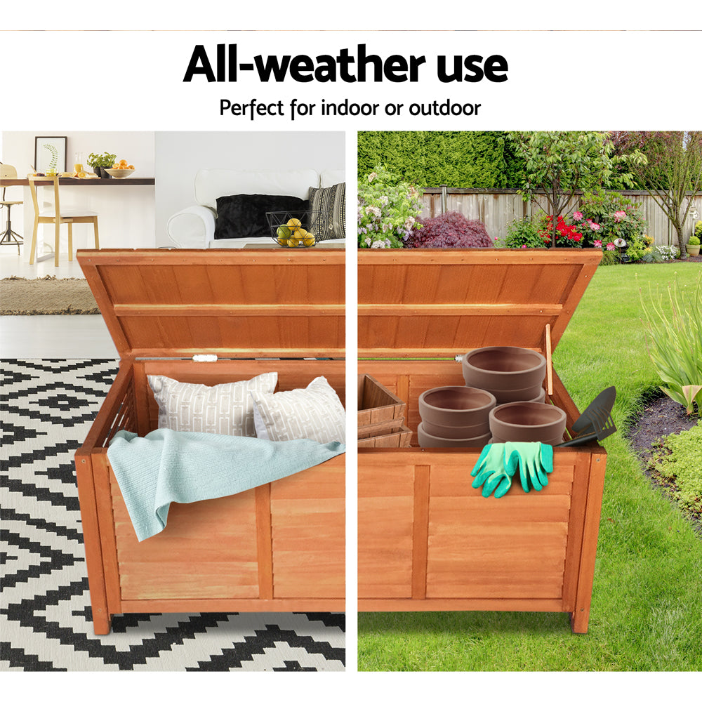 Outdoor Storage Bench Box 210L Wooden Patio Garden Seat - Natural Wood