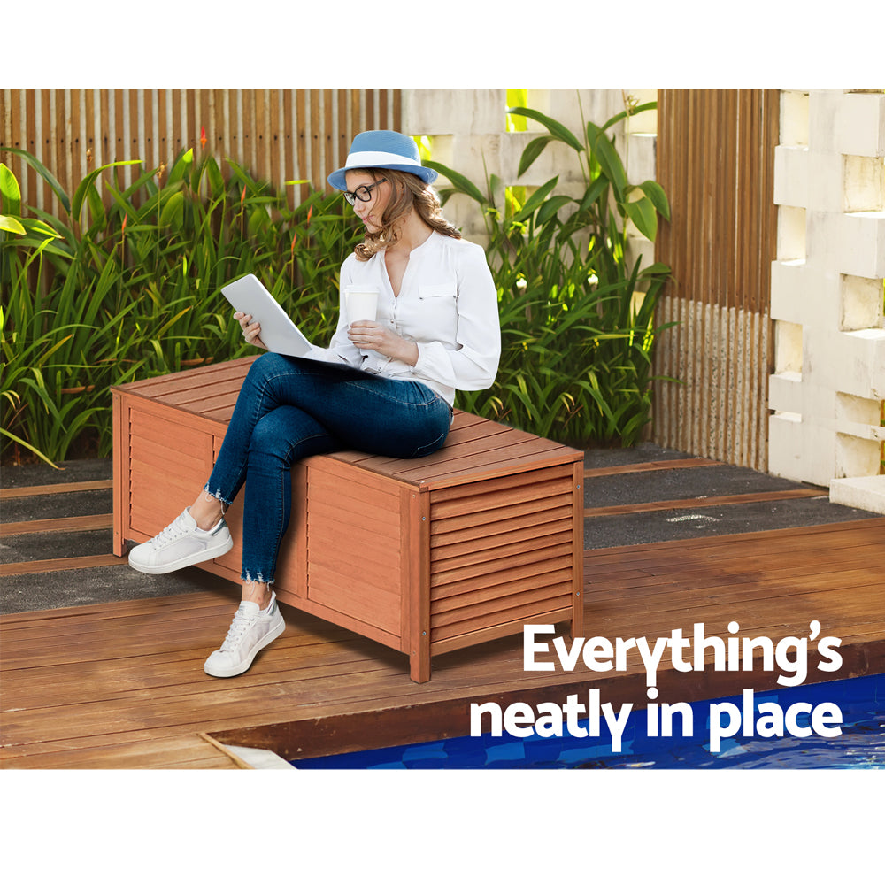 Outdoor Storage Bench Box 210L Wooden Patio Garden Seat - Natural Wood