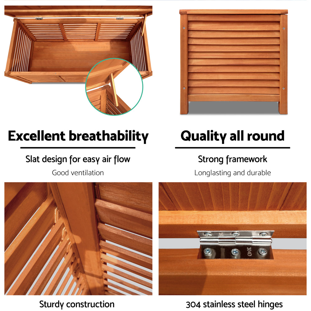 Outdoor Storage Bench Box 210L Wooden Patio Garden Seat - Natural Wood