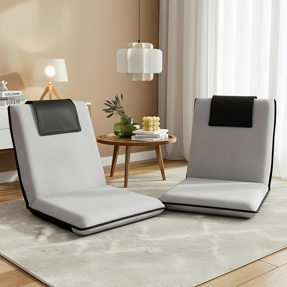 2X Floor Lounge Sofa Bed Floor Cushion Velvet Grey