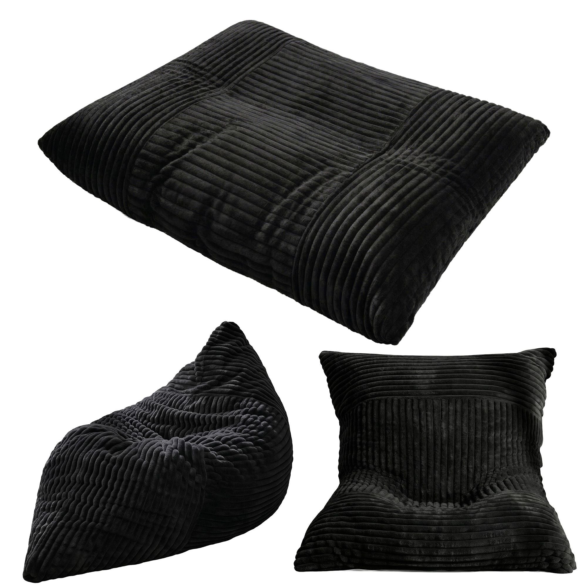 3-in-1 Bean Bag Chair for Living Room Convertible Floor Sofa Dark Grey