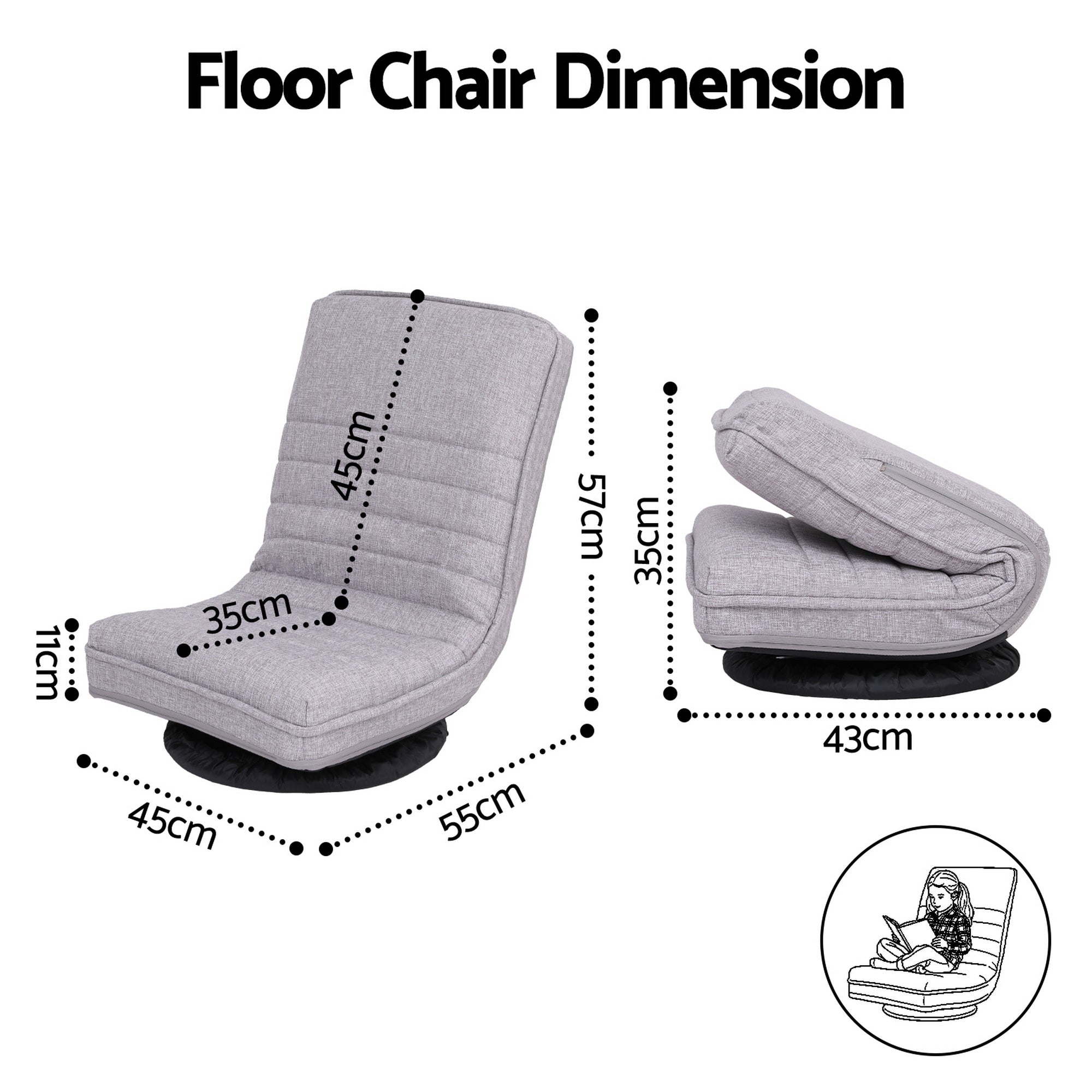 Swivel 360 Adjustable Foldable Floor Lounge Chair - Grey