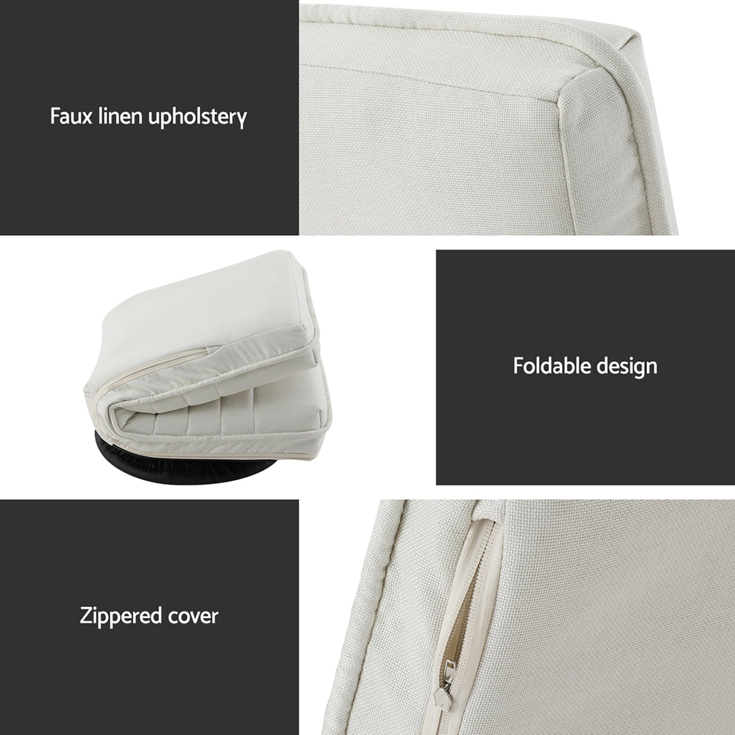 2XFloor Chair Lounge Sofa Swivel Foldable Linen White