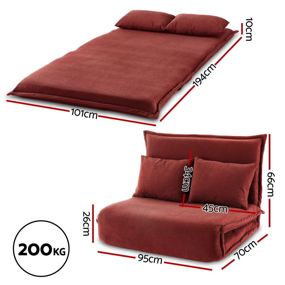 Floor Lounge Sofa Bed Foldable 2 Seater Orange