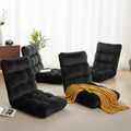 Set of 4 Lounge Sofa Bed Flannel Fabric Black