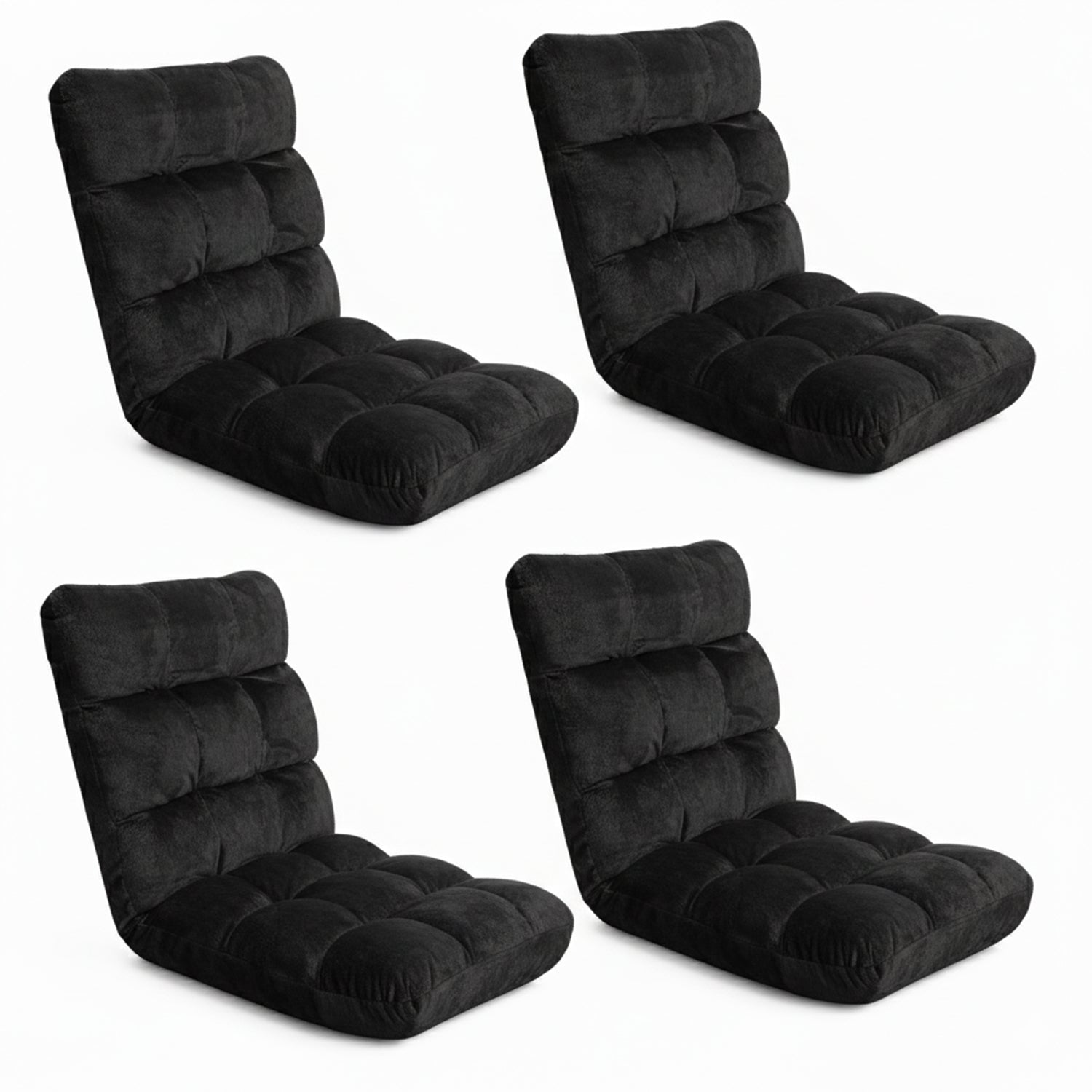 4X Lounge Sofa Bed Flannel Fabric Black
