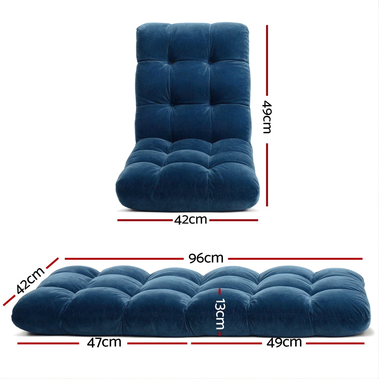 2PCS Floor Lounge Sofa Bed Flannel Fabric Navy