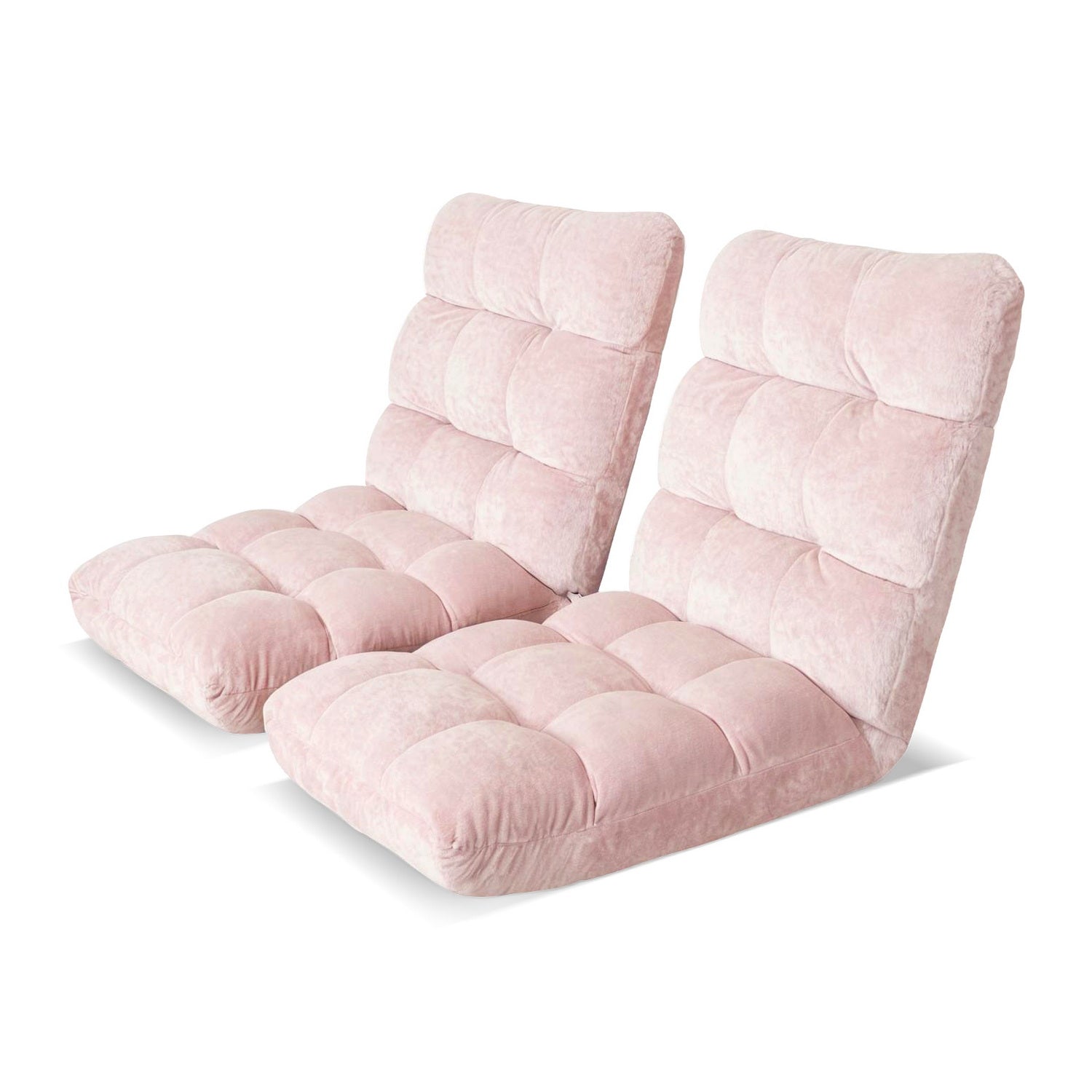 2PCS Floor Lounge Sofa Bed Flannel Fabric Pink