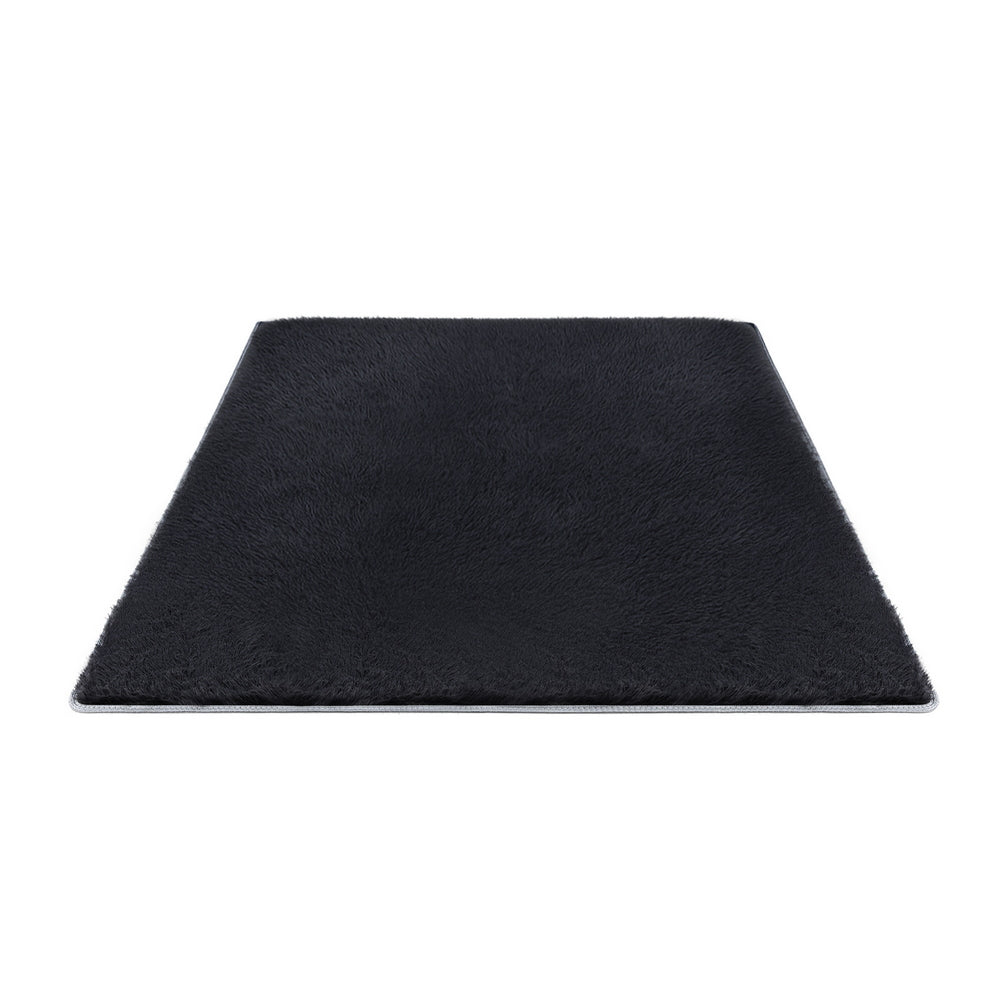 Floor Rug 140x200cm Plush Area Shaggy Rug Living Room Bedroom Carpet Black