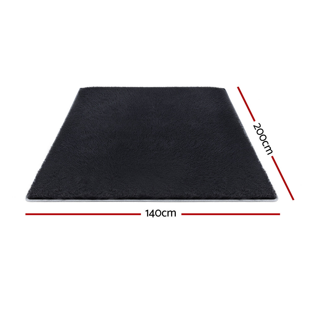 Floor Rug 140x200cm Plush Area Shaggy Rug Living Room Bedroom Carpet Black
