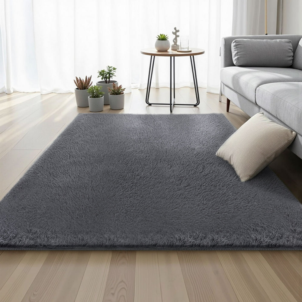 Floor Rug 140x200cm Plush Area Shaggy Rug Living Room Bedroom Carpet Grey