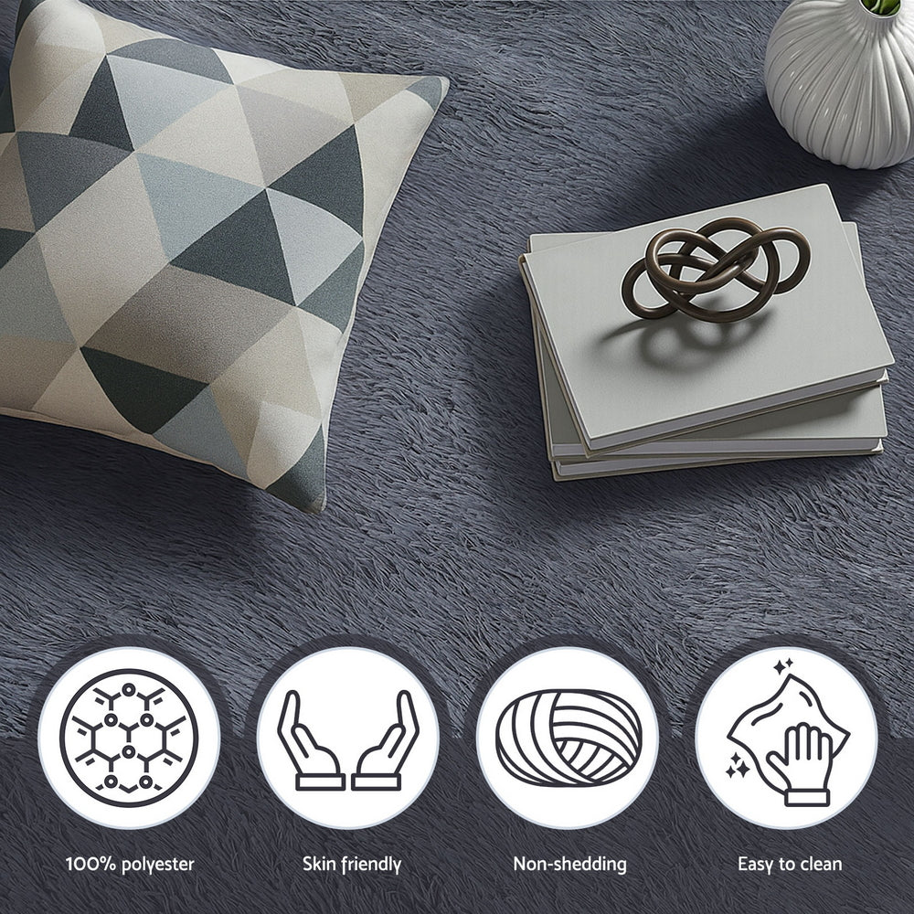 Floor Rug 160x230cm Plush Area Shaggy Rug Living Room Bedroom Carpet Grey