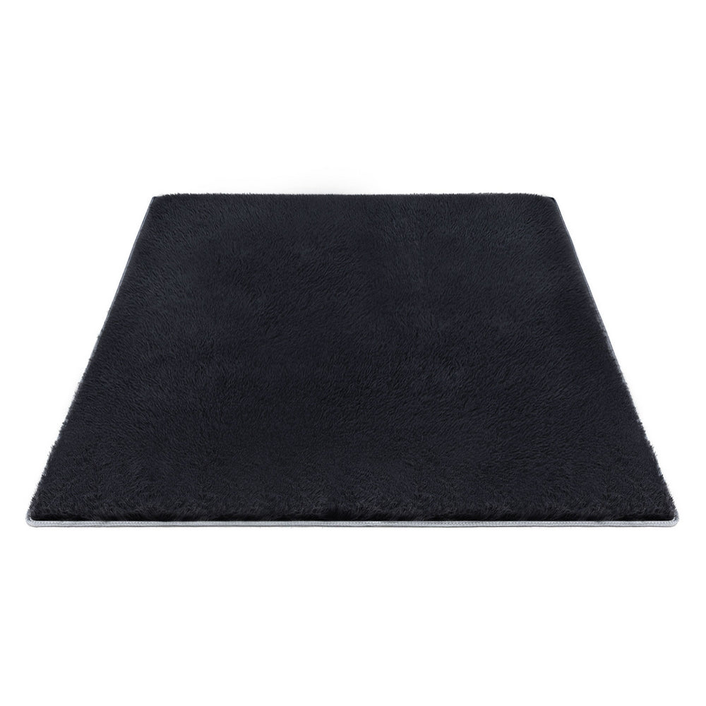 Floor Rug 200x290cm Plush Area Shaggy Rug Living Room Bedroom Carpet Black
