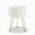 Ottoman Foot Stool Vanity Velvet Round White