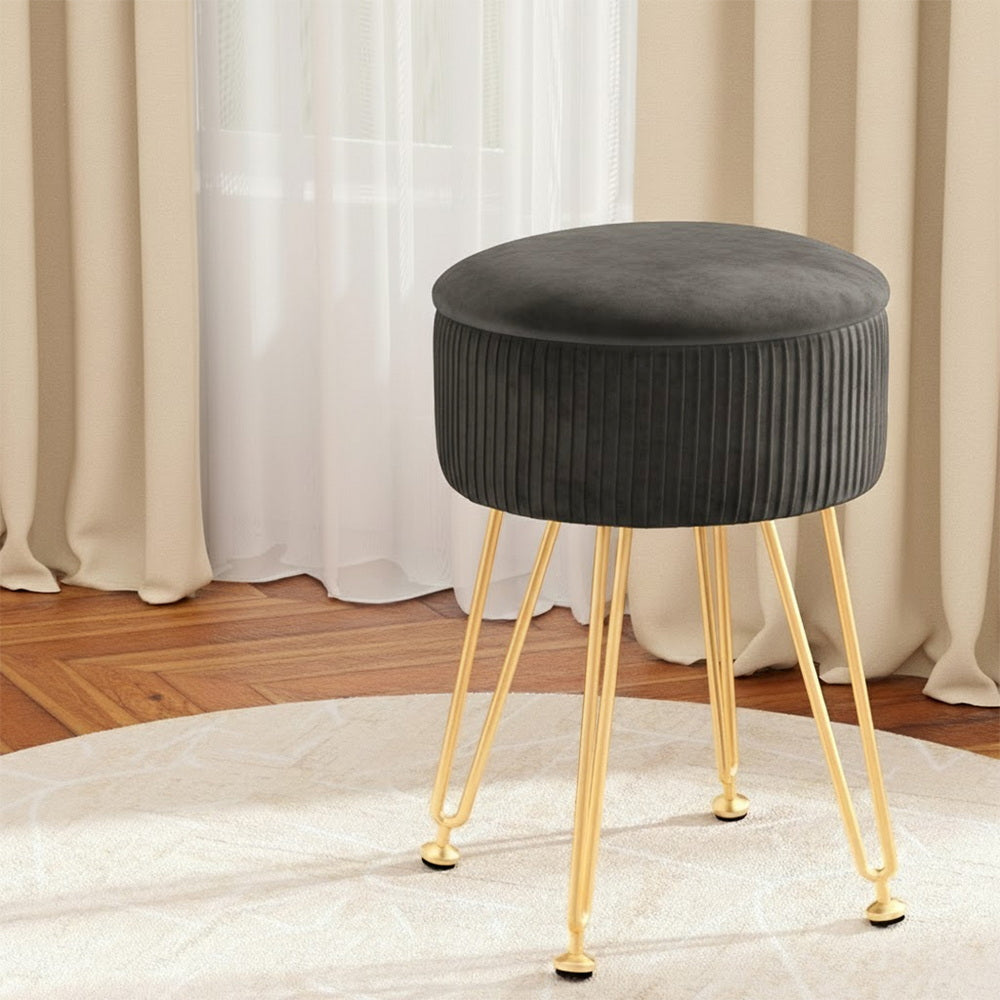 Ottoman Storage Foot Stool Vanity Velvet Round Grey