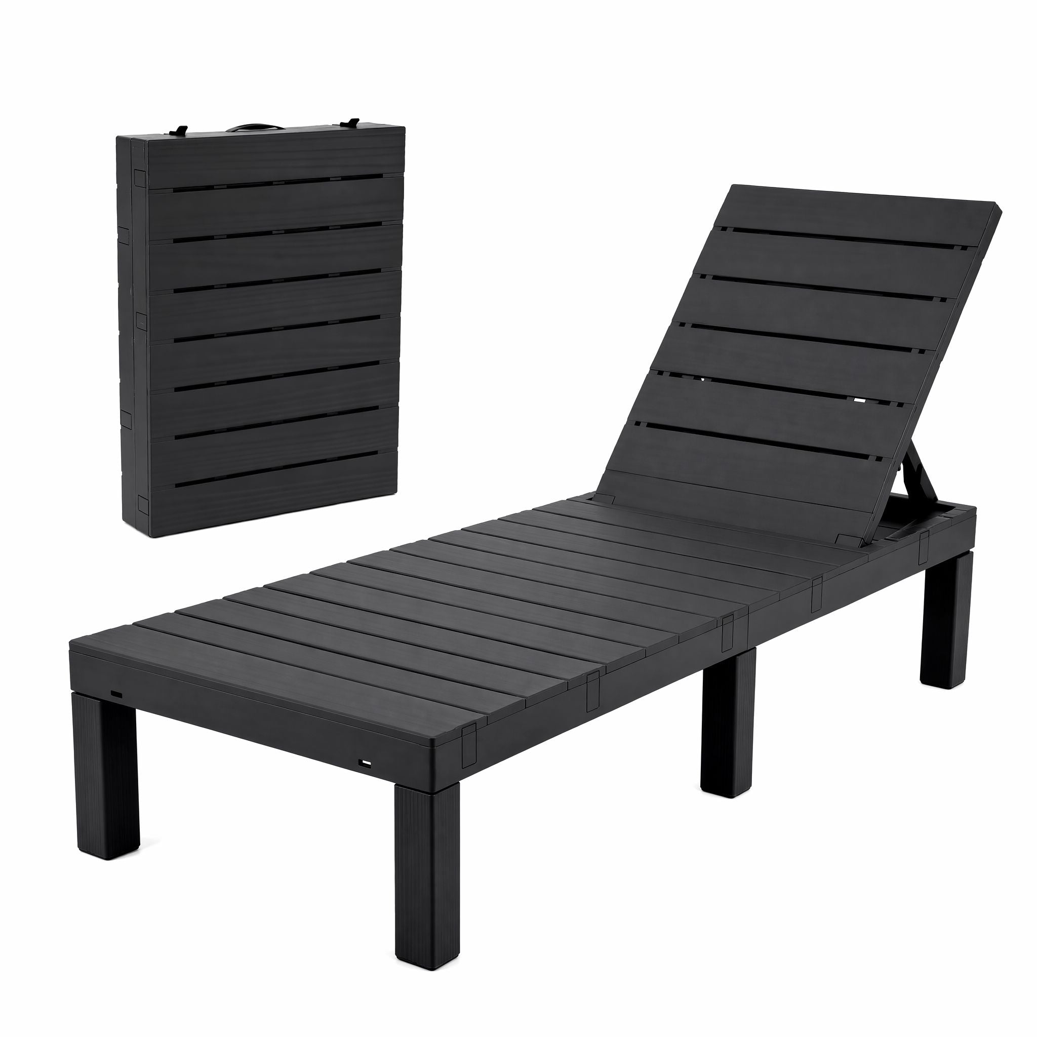 Sun Lounge Outdoor Folding Recliner Patio Pool Beach Chair Slatted Black