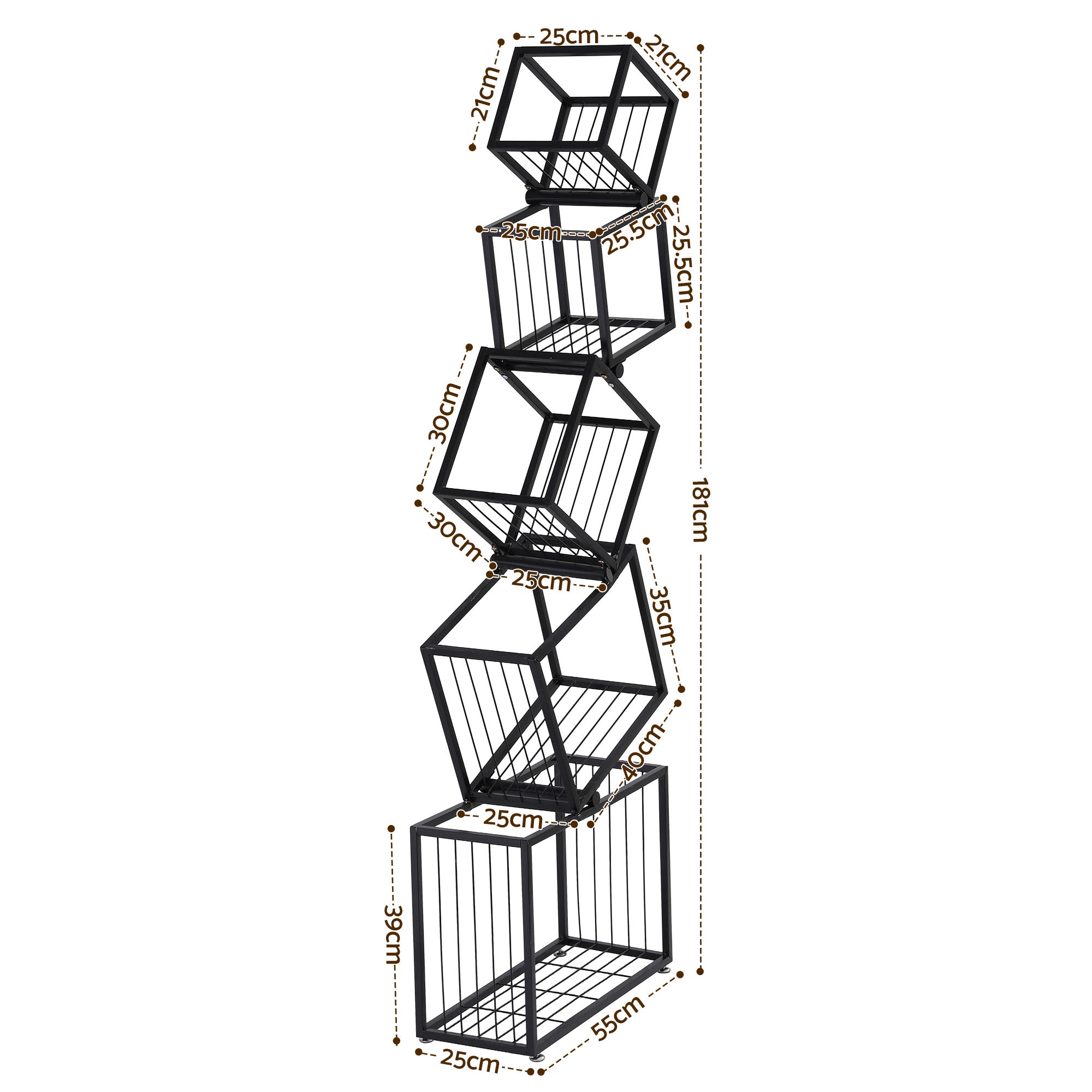 5-Tier Bookshelf Metal Geometric Display Shelf Storage Organizer Black
