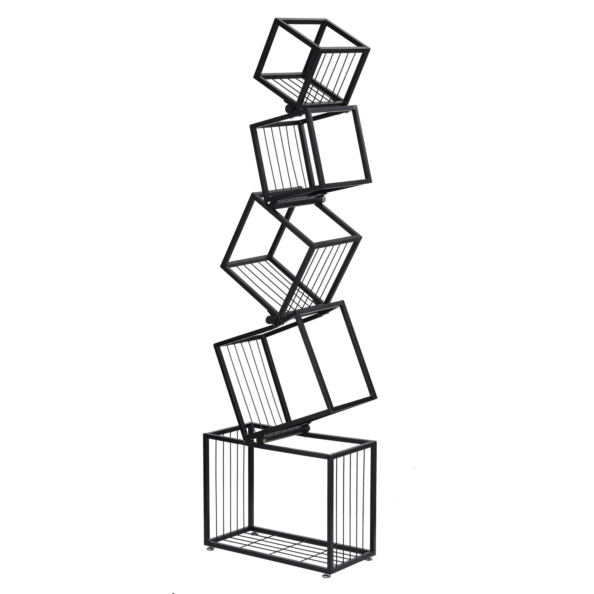 5-Tier Bookshelf Metal Geometric Display Shelf Storage Organizer Black