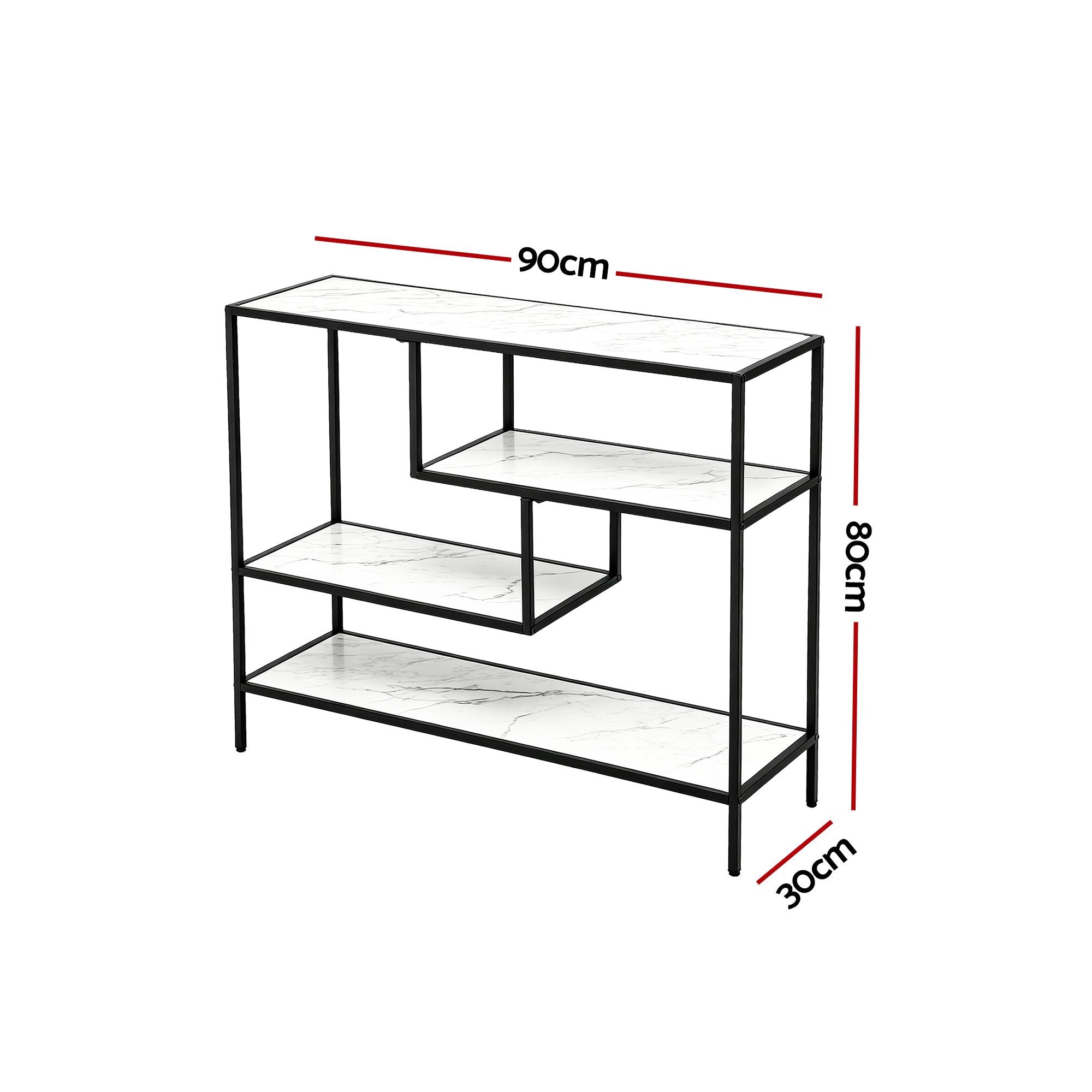 Console Table Entryway Hallway Marble Effect 4-Tier Storage Shelves White