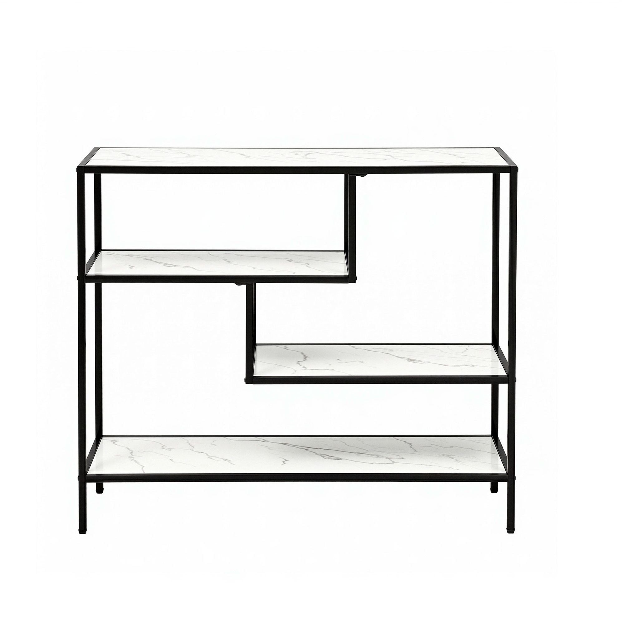 Console Table Entryway Hallway Marble Effect 4-Tier Storage Shelves White