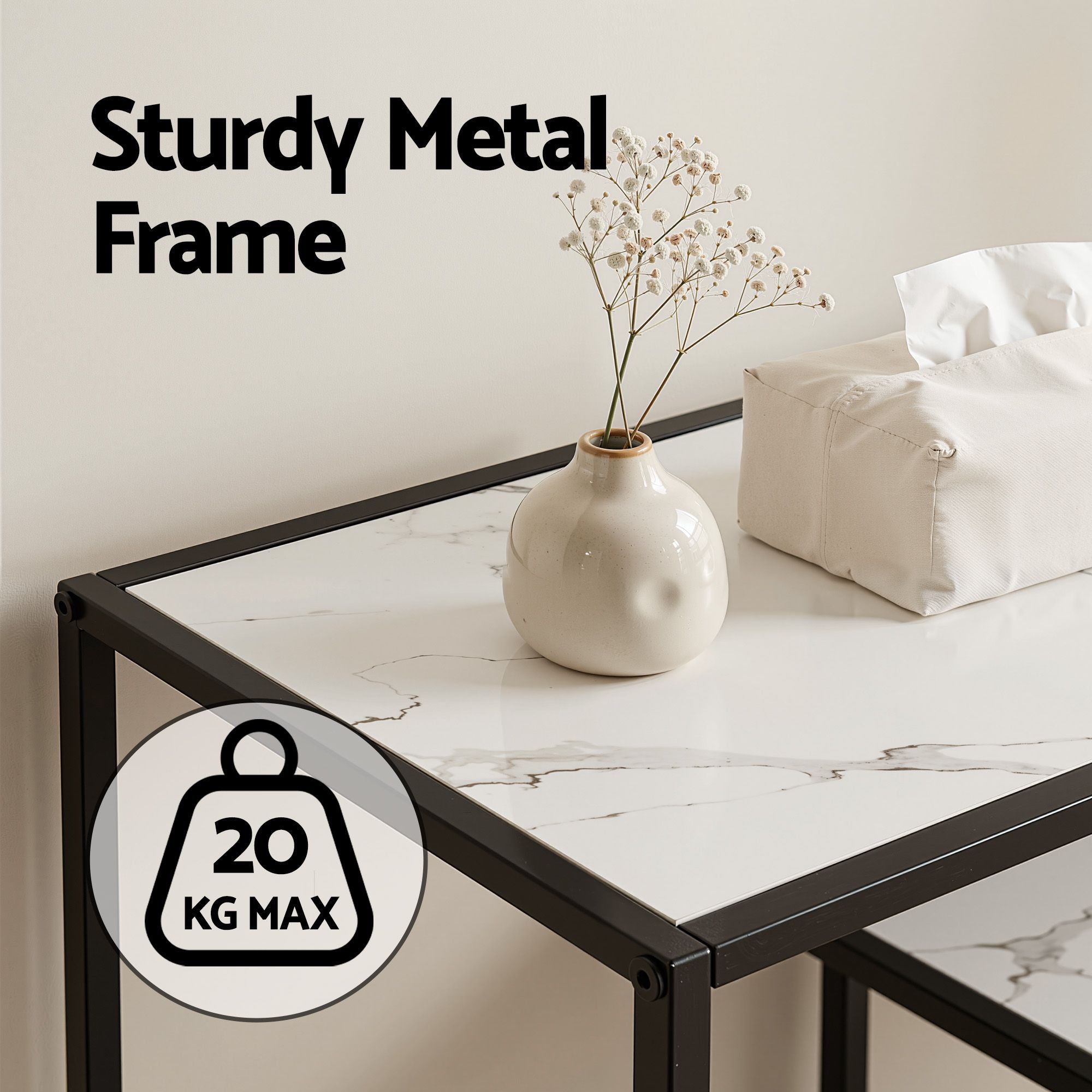 Console Table Entryway Hallway Marble Effect 4-Tier Storage Shelves White
