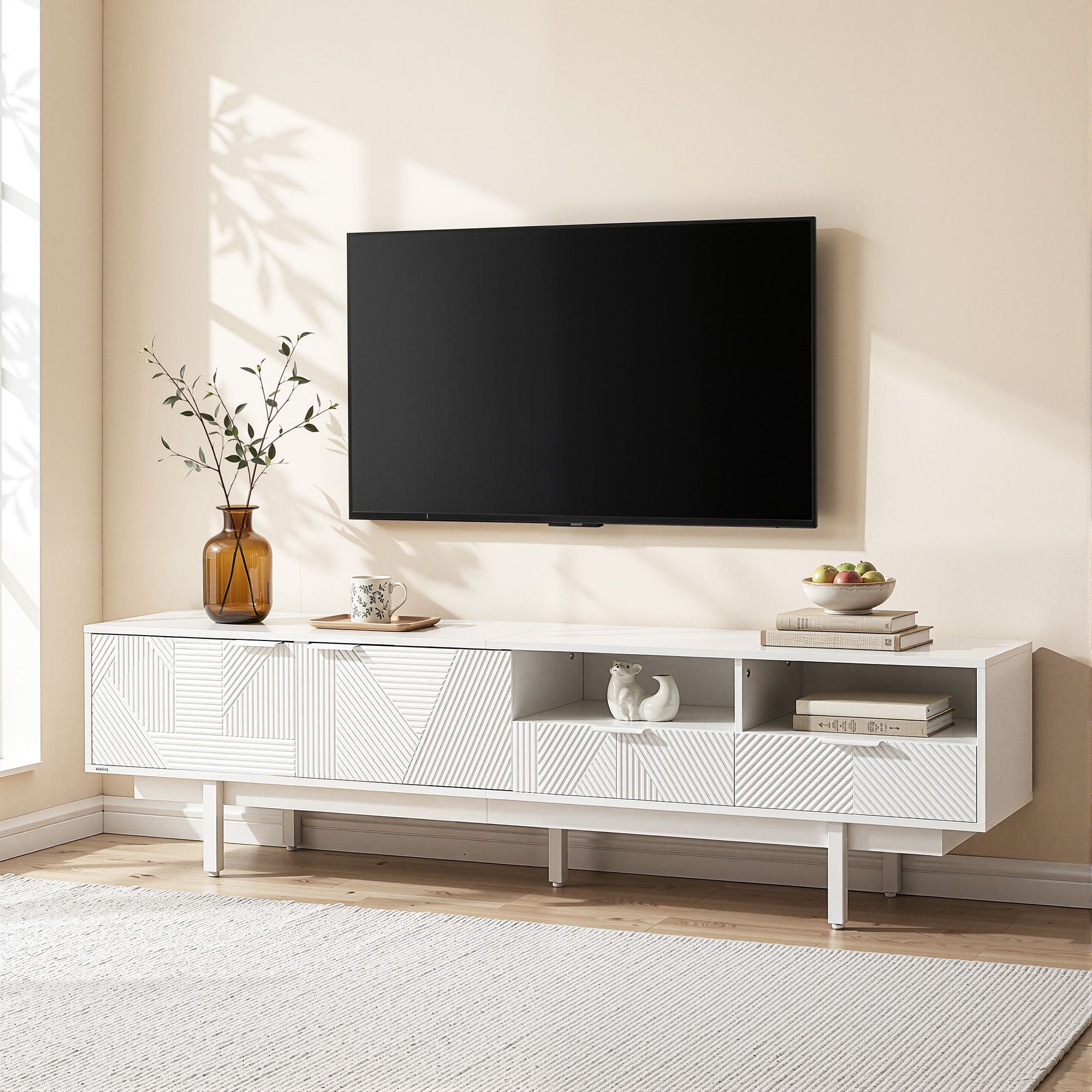TV Unit Entertainment Unit Storage Cabinet Drawer 200cm White