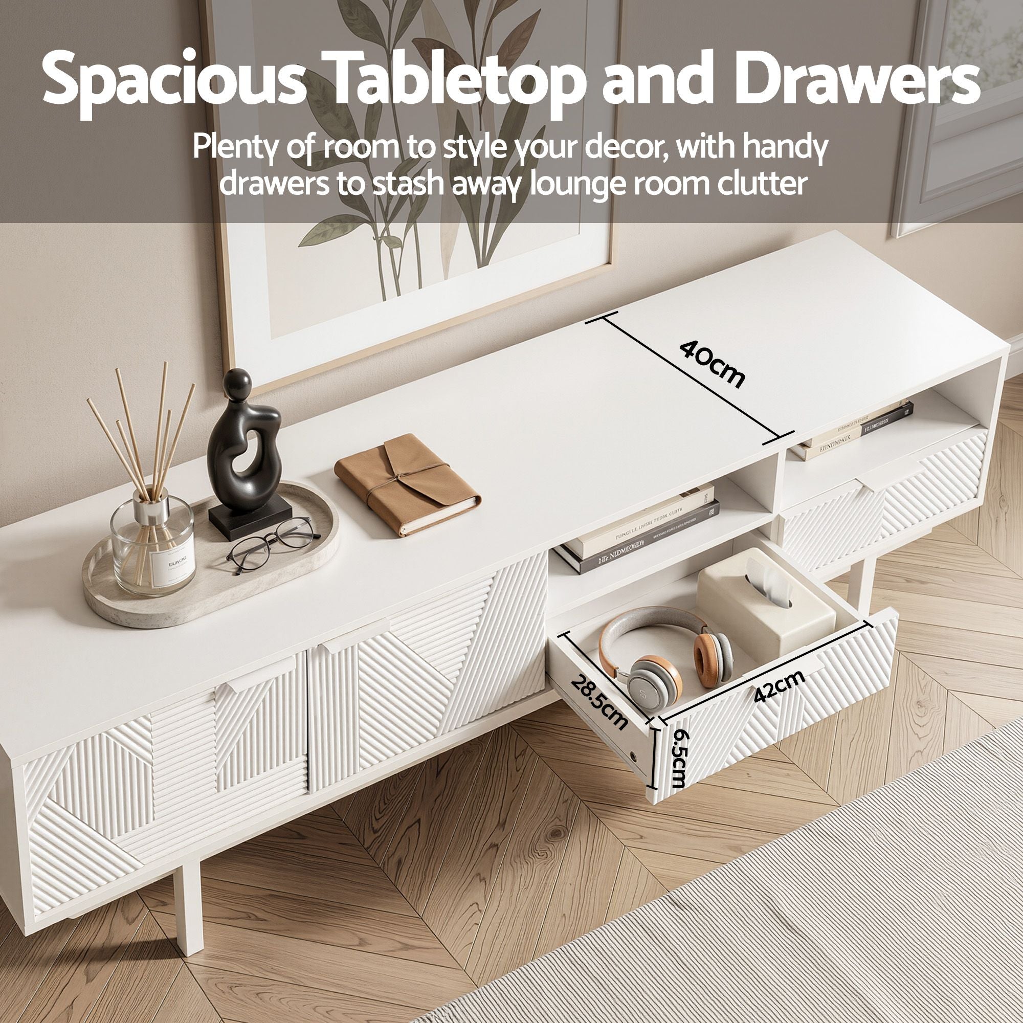 TV Unit Entertainment Unit Storage Cabinet Drawer 200cm White