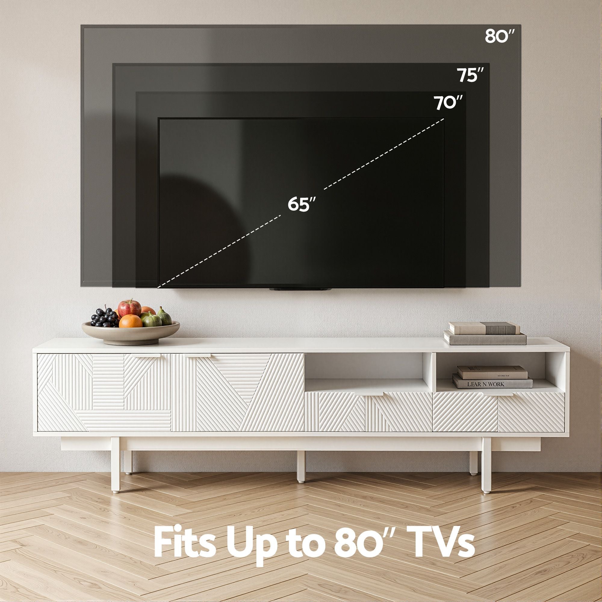 TV Unit Entertainment Unit Storage Cabinet Drawer 200cm White