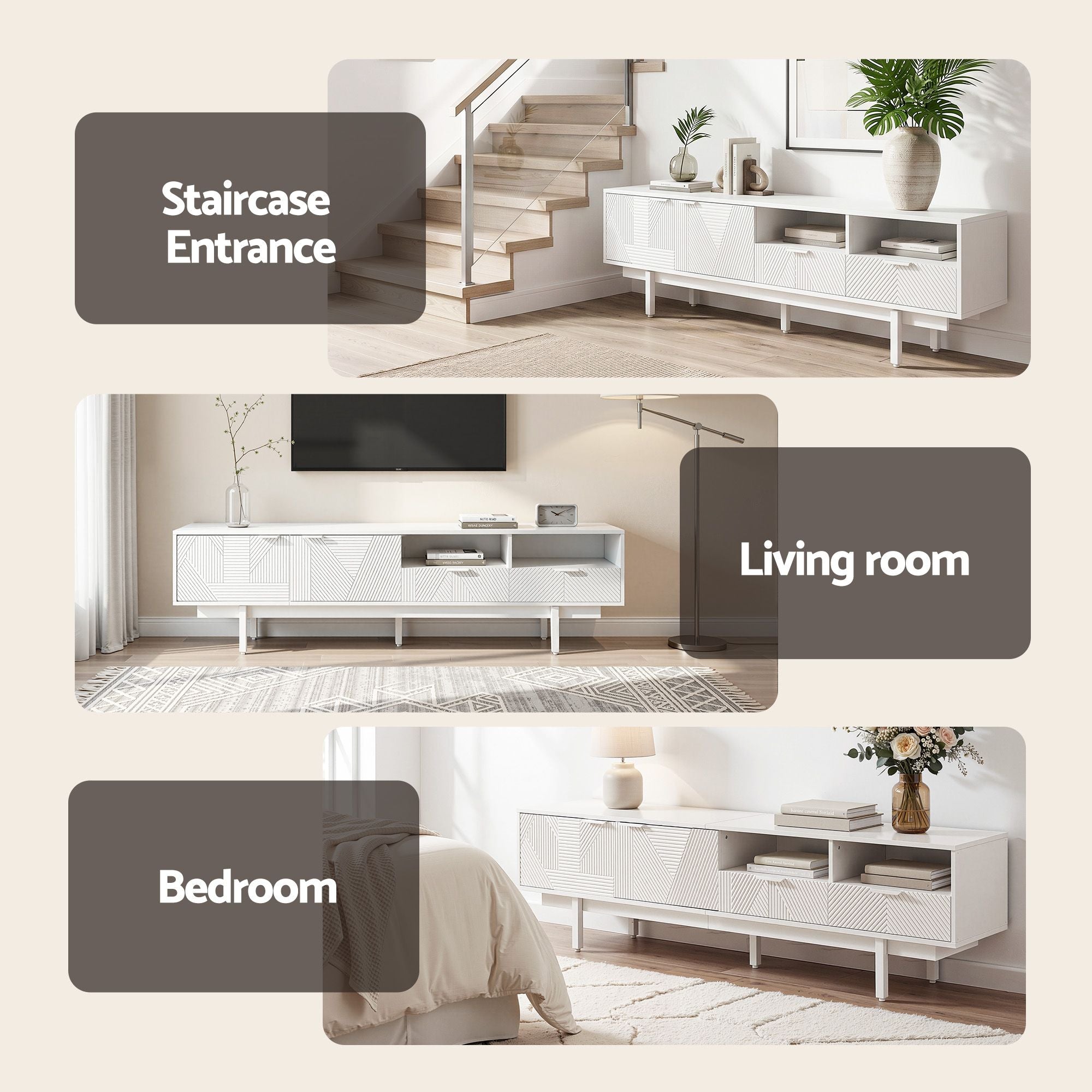 TV Unit Entertainment Unit Storage Cabinet Drawer 200cm White