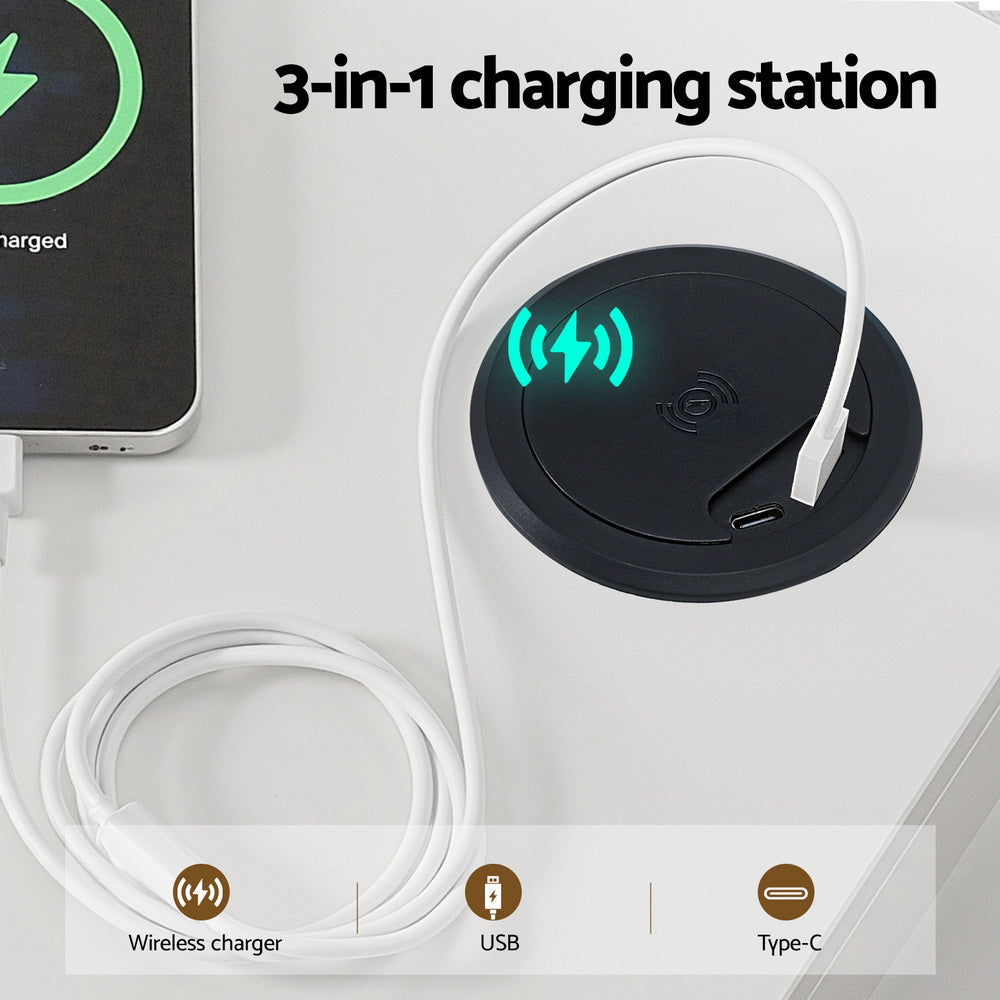 Buffet Sideboard Cabinet LED Clear Door Kitchen Storage Drawers White