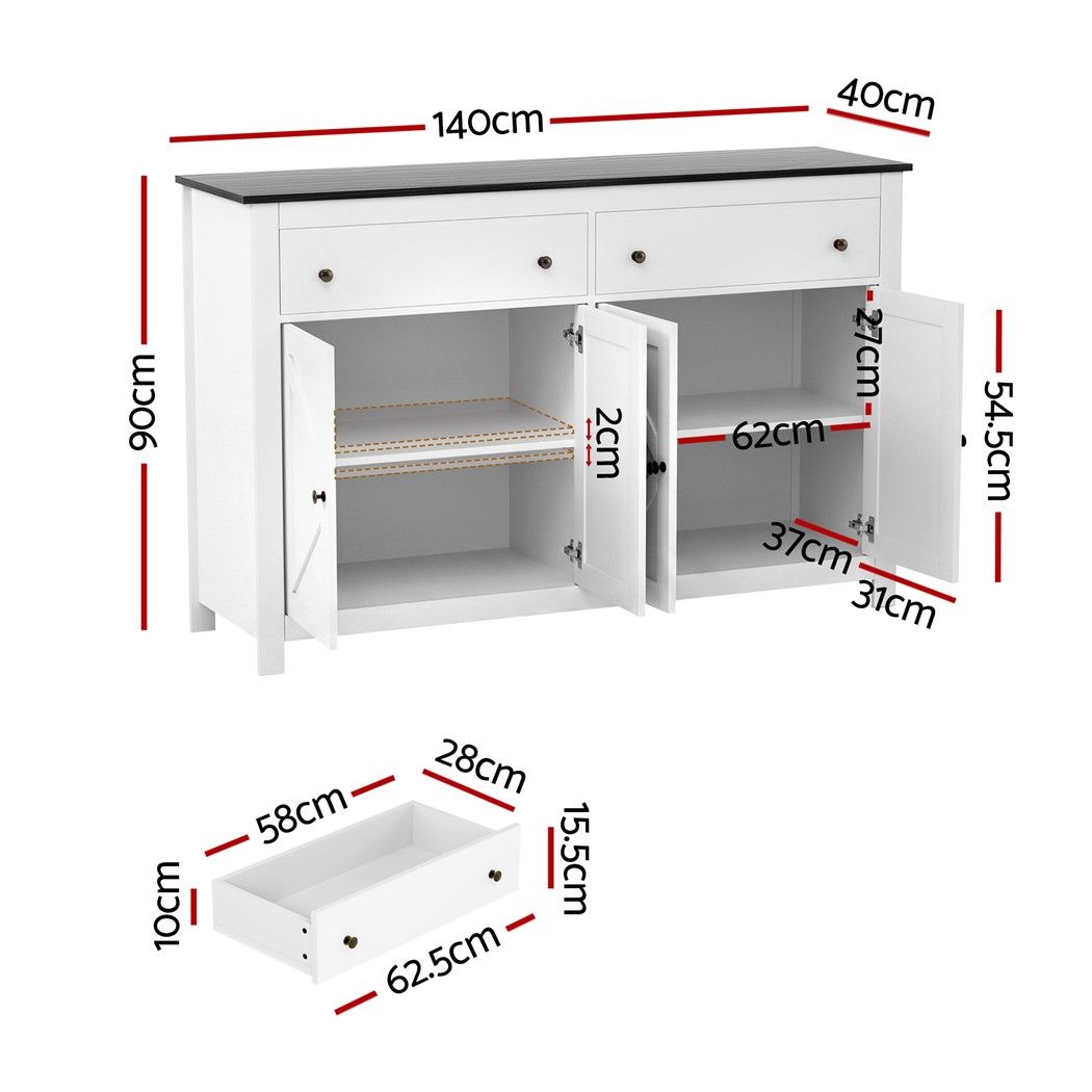 Buffet Sideboard Storage Cabinet Kitchen Cupboard 2 Drawers 140CM Black